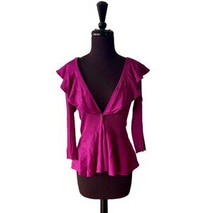 💜 Etro Milano Fusia Silk Cotton Ruffle Peplum Sweater Size 44 Italian Luxury